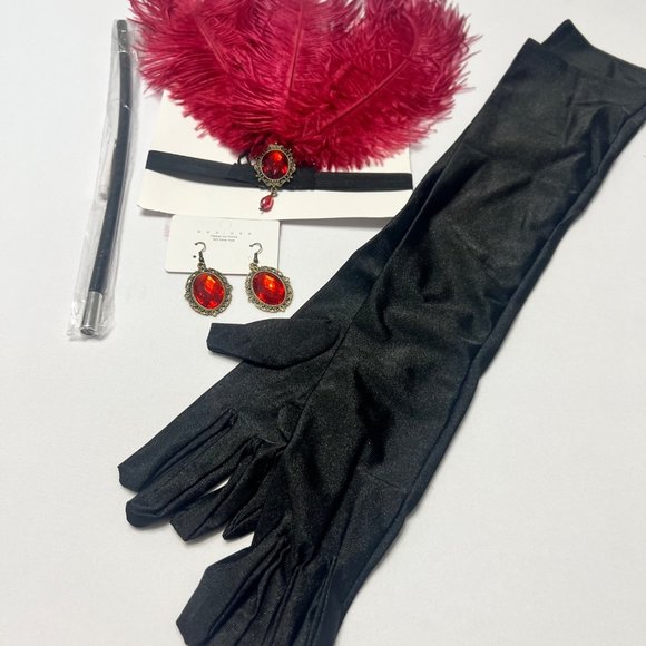 1920s Flapper Accessories Red Gatsby Costume Accessories Set #2516 - Picture 3 of 8